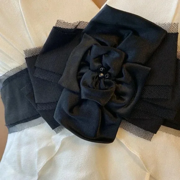 New Bcbgmaxazria Womens Fairy White Black Silk Chiffon Maxi Dress Empire Waist 0 - Picture 11 of 12